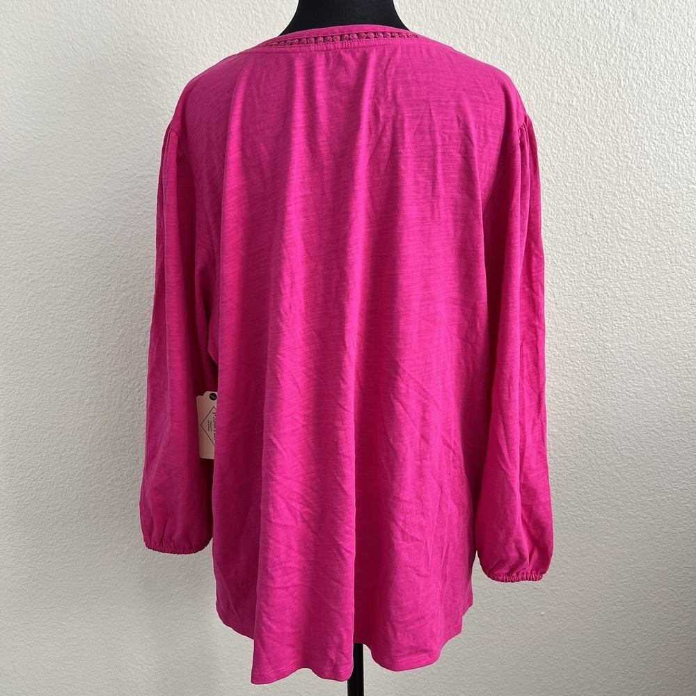 XXL Top Tunic Tee 3/4 Sleeve Casual Crochet Trim NWT Cotton Pink St. John's Bay - Picture 8 of 8